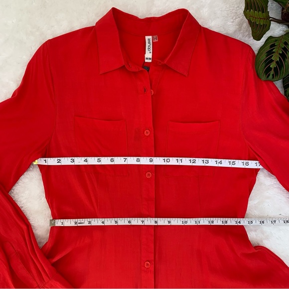 Leshop Red Button Front Fit & Flare Shirt Dress - Picture 4 of 9